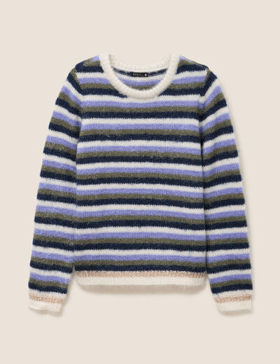 Pull manches longues col rond bleu femme