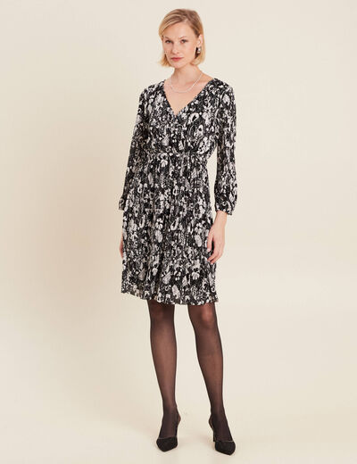 Robe évasée plissée noir femme