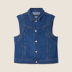 Veste droite sans manches en jean denim stone femme