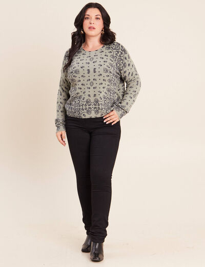 Pull col rond vert femme