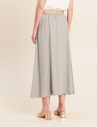 Jupe aspect lin avec ceinture amovible vert clair femme