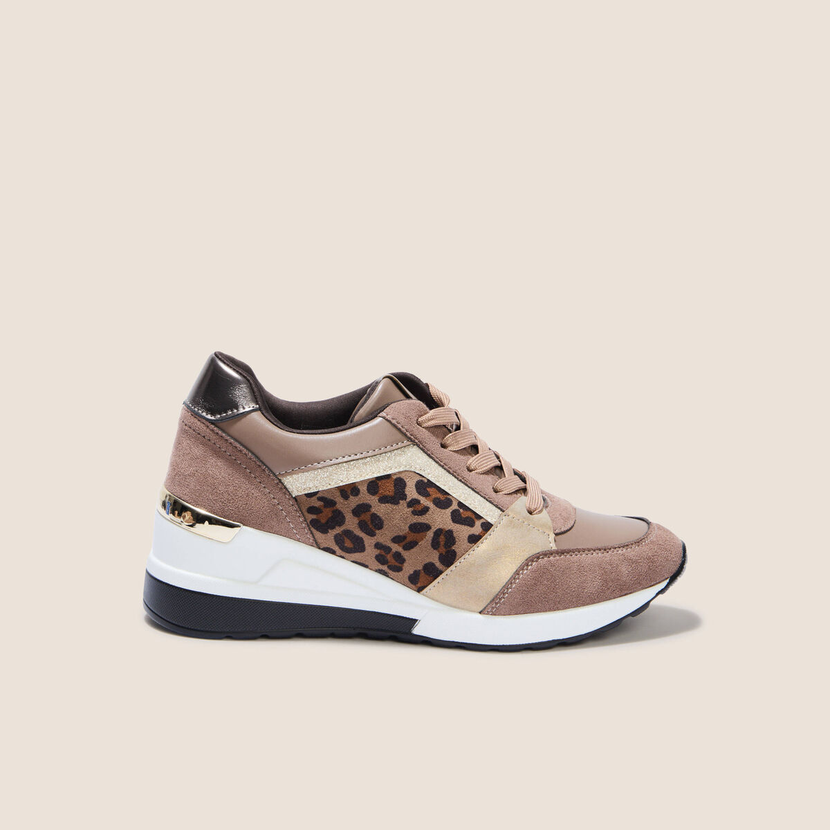 Baskets compens&eacute;es aspect daim marron fonc&eacute; femme