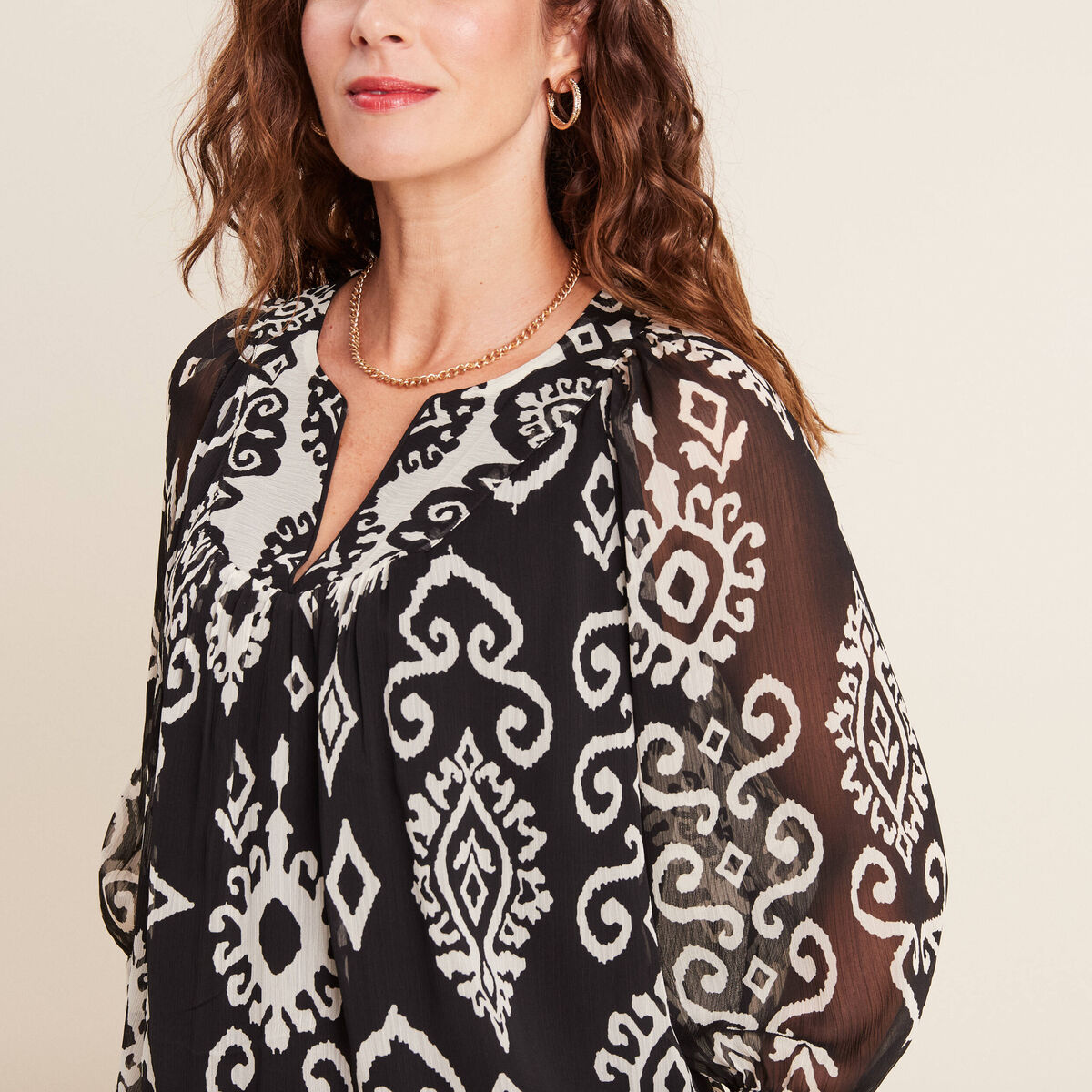 Blouse manches 3/4 noir femme
