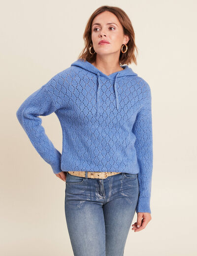Pull à capuche bleu violet femme