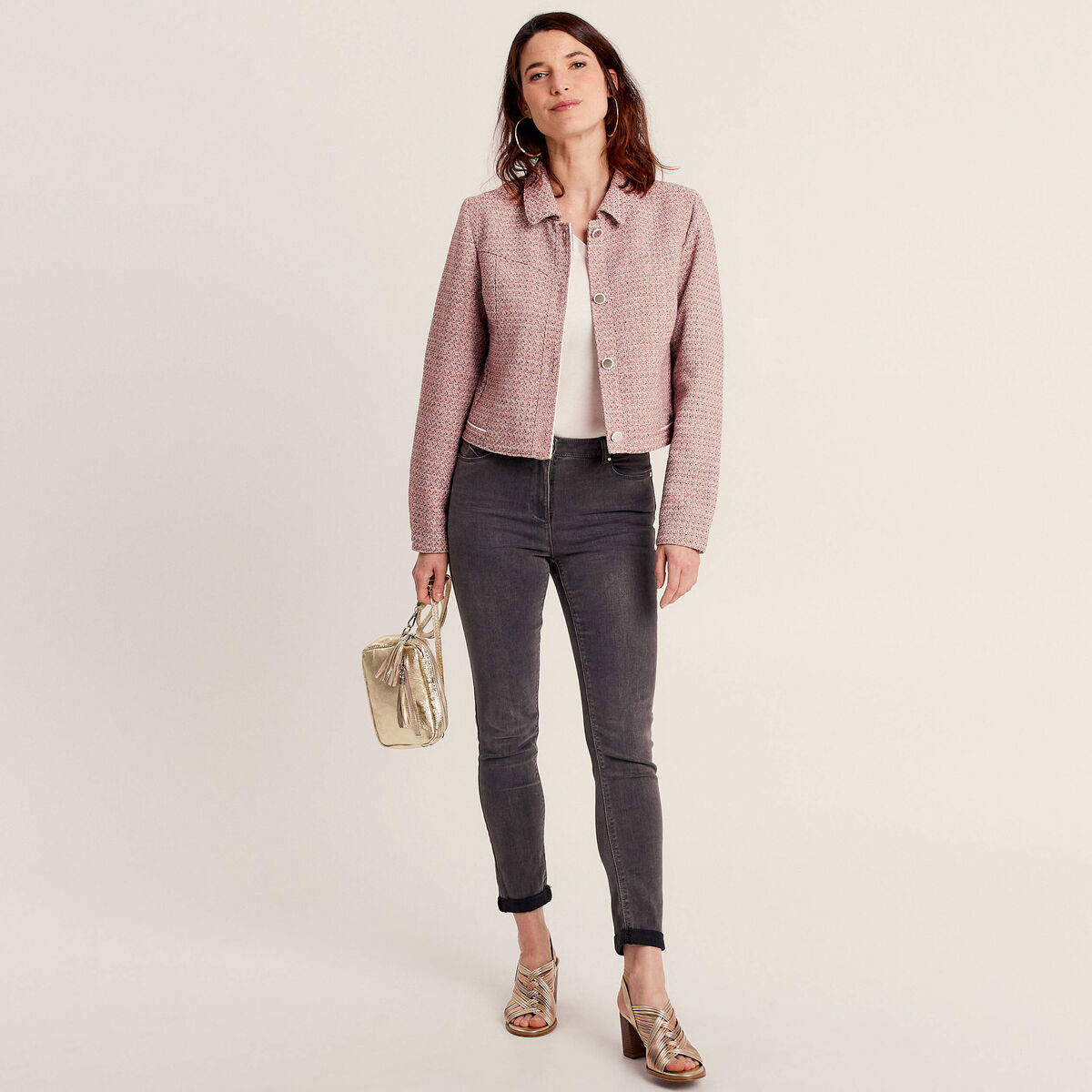 Veste droite boutonnée rose clair femme