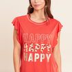 T-shirt manches courtes &agrave; volants orange fonc&eacute; femme