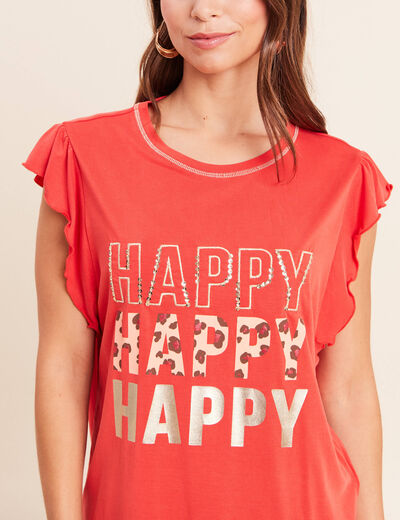 T-shirt manches courtes &agrave; volants orange fonc&eacute; femme