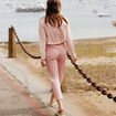 Pantalon coupe droite à coulisse rose pastel femme