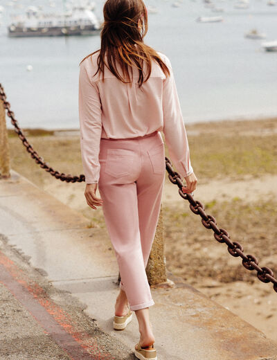 Pantalon coupe droite à coulisse rose pastel femme