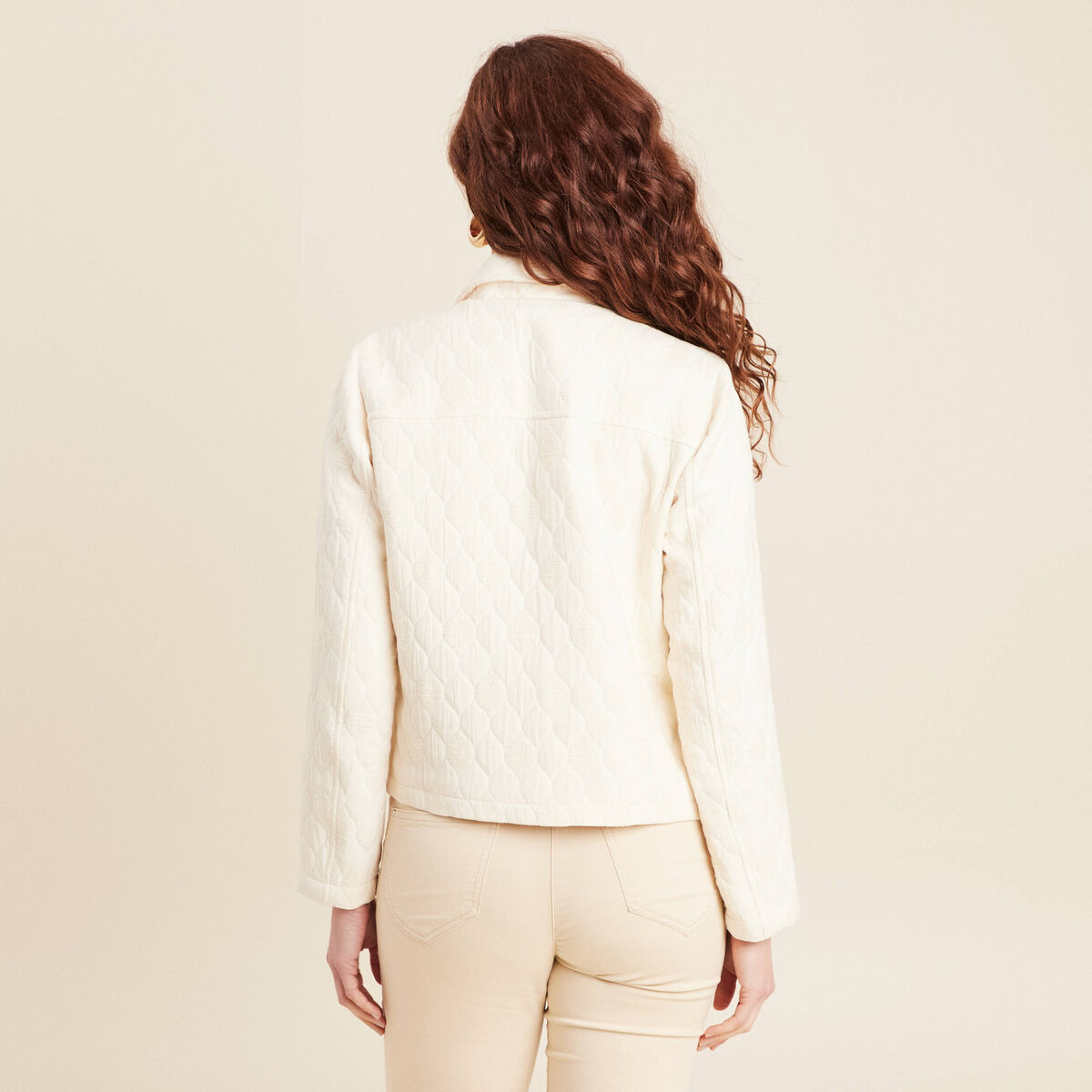 Blouson matelass&eacute; boutonn&eacute; ecru femme
