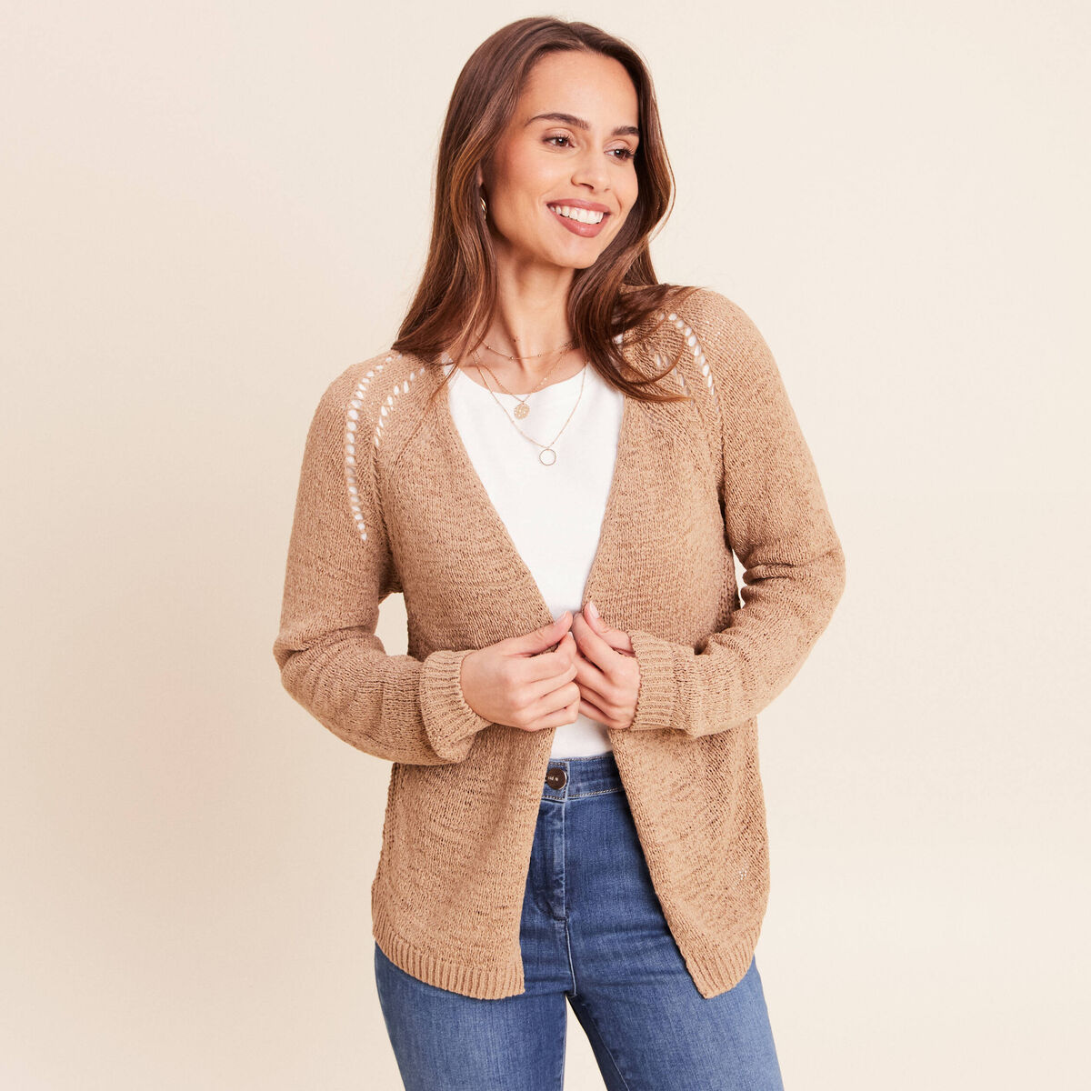 Gilet manches longues sable femme
