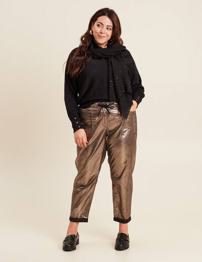 Pantalon paperbag enduit gris femme