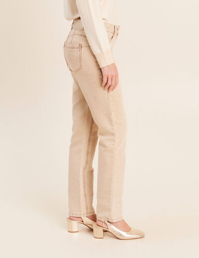 Jean taille bascul&eacute;e denim beige femme
