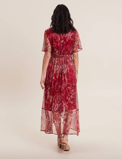 Robe longue portefeuille rose cerise femme