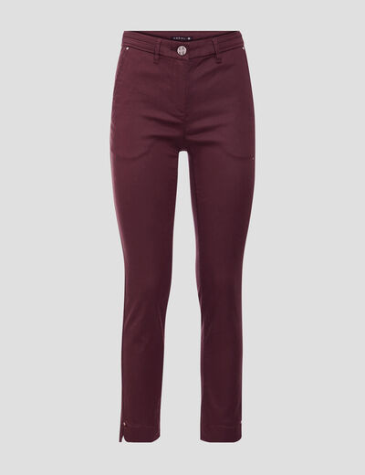 Pantalon ajusté enduit 7/8ème marron foncé femme