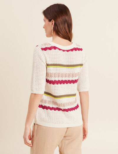 Pull dentelle col bateau multicolore femme