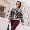 Gilet jacquard col rond manches longues marron femme