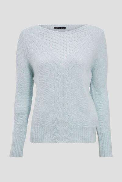 Pull manches longues bleu gris femme