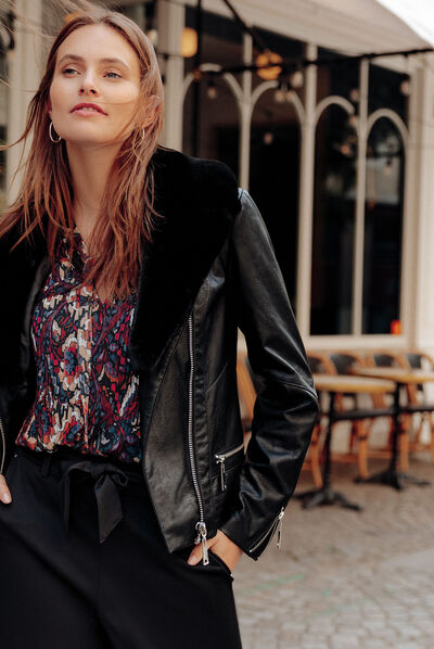 Veste esprit perfecto cintrée noir femme