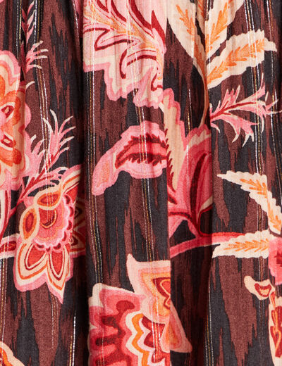 Robe courte &eacute;vas&eacute;e col v manches longues marron femme
