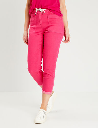 Pantalon coupe droite à coulisse rose framboise femme