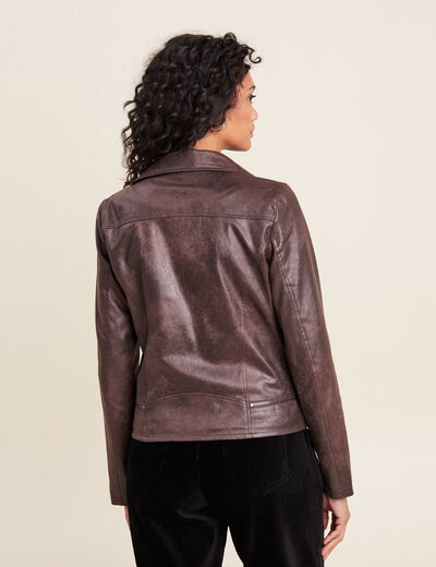Veste esprit motard zippée marron foncé femme