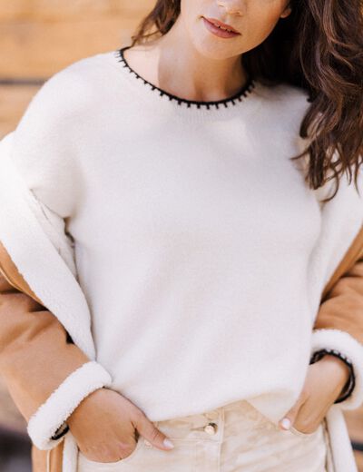 Pull manches longues ecru femme