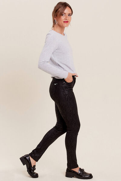 Pantalon ajusté enduit 7/8ème denim noir femme