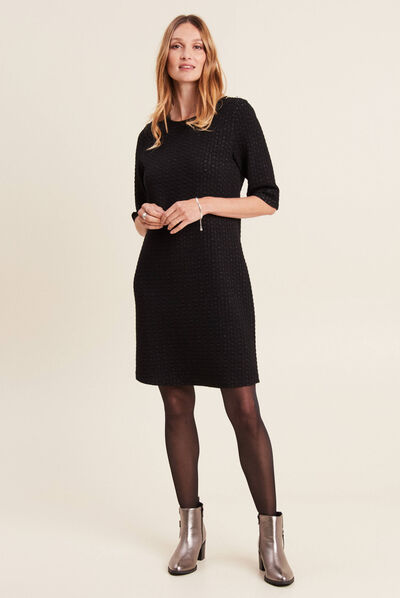 Robe droite manches 3/4 noir femme