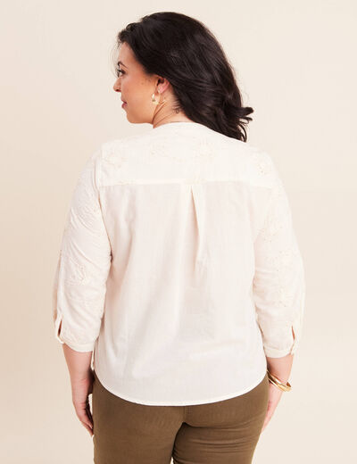 Blouse col tunisien manches 3/4 ecru femme