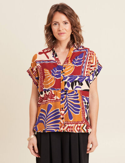 Chemise ample manches courtes multicolore femme