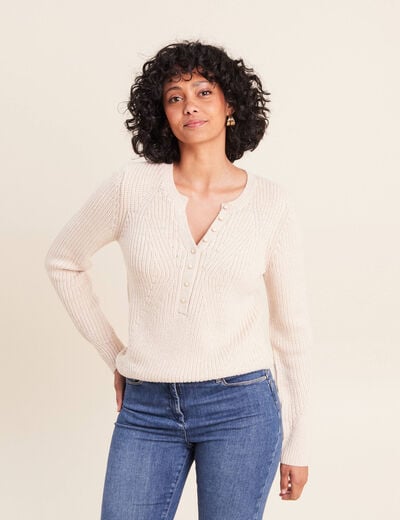 Pull manches longues creme femme