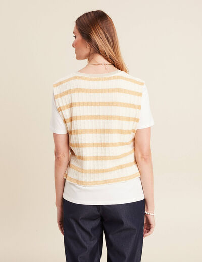 T-shirt effet 2 en 1 manches courtes beige femme