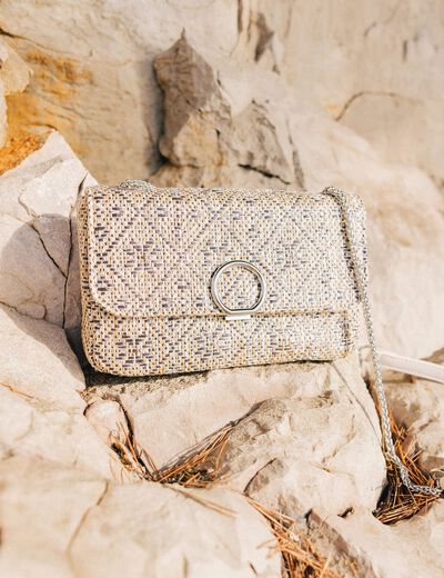 Sac tressé raphia couleur argent femme