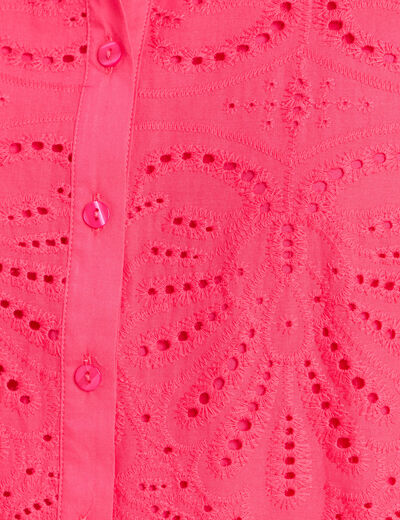 Chemise manches courtes brod&eacute;e rose fushia femme