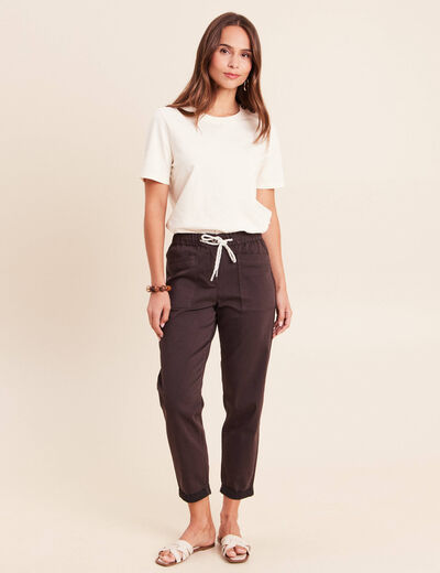 Pantalon coupe mom 7/8&egrave;me marron fonc&eacute; femme