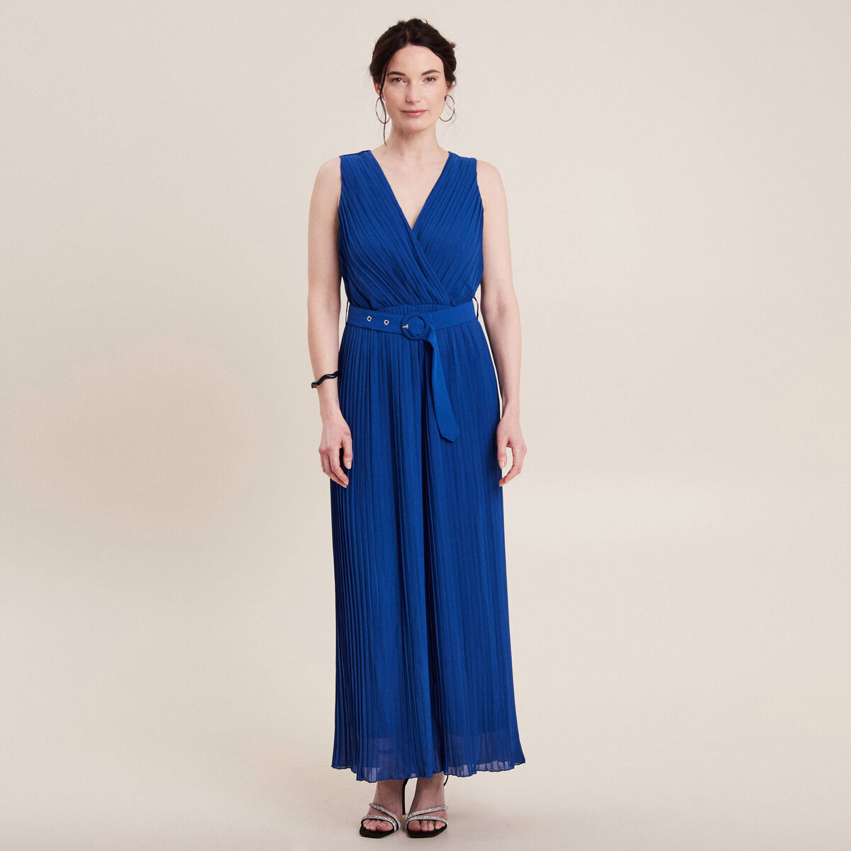 Combinaison pantalon plissée bleu electrique femme