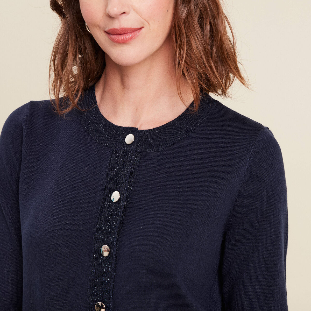 Gilet col rond bleu marine femme