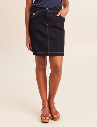 Jupe courte trap&egrave;ze en jean denim brut femme