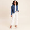Veste courte droite manches longues denim stone femme
