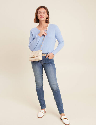 Pull manches longues bleu clair femme