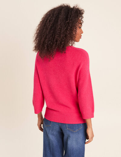 Pull droit col rond manches 3/4 rose femme