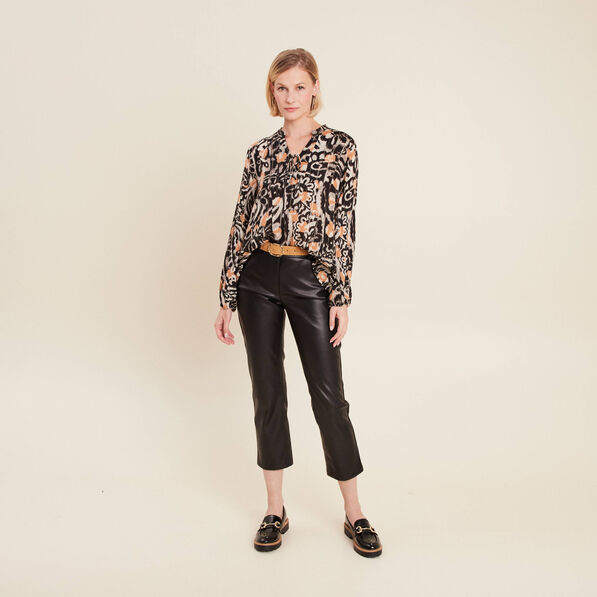 Pantalon droit simili cuir noir femme