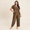 Pantalon large taille haute vert kaki femme