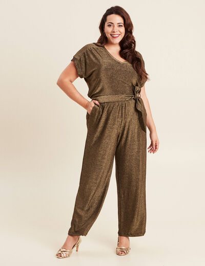 Pantalon large taille haute vert kaki femme