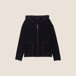 Gilet manches longues à capuche noir femme