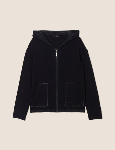 Gilet manches longues à capuche noir femme