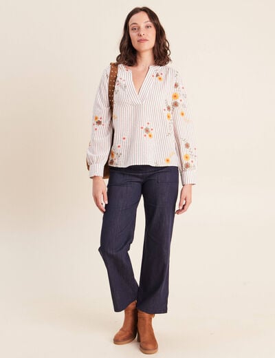 Jean cargo taille haute denim brut femme