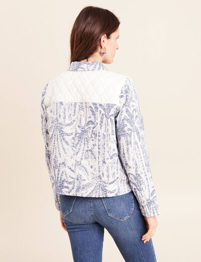 Veste bi-mati&egrave;re jacquard bleu femme