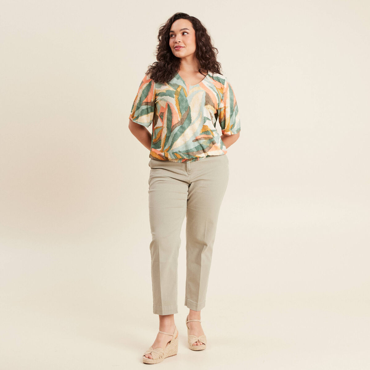 Jean droit 7/8ème vert clair femme